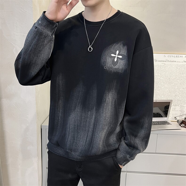 2024秋季新款宽松圆领卫衣男喷色水洗休闲潮牌T恤T662-p65,男装卫衣,电商D303