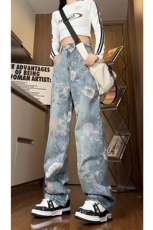 现货主推大满印花中性男女牛仔裤NB2525-P65控88，男装牛仔裤，电商C303