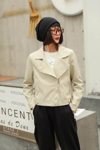 现货春季新款斜拉链两色皮衣，女装皮衣，C&B