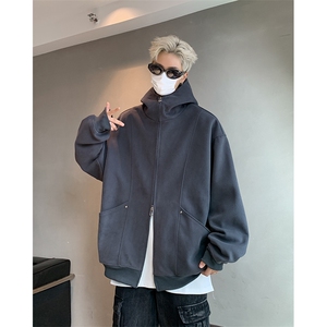 男士宽松开衫连帽卫衣图片