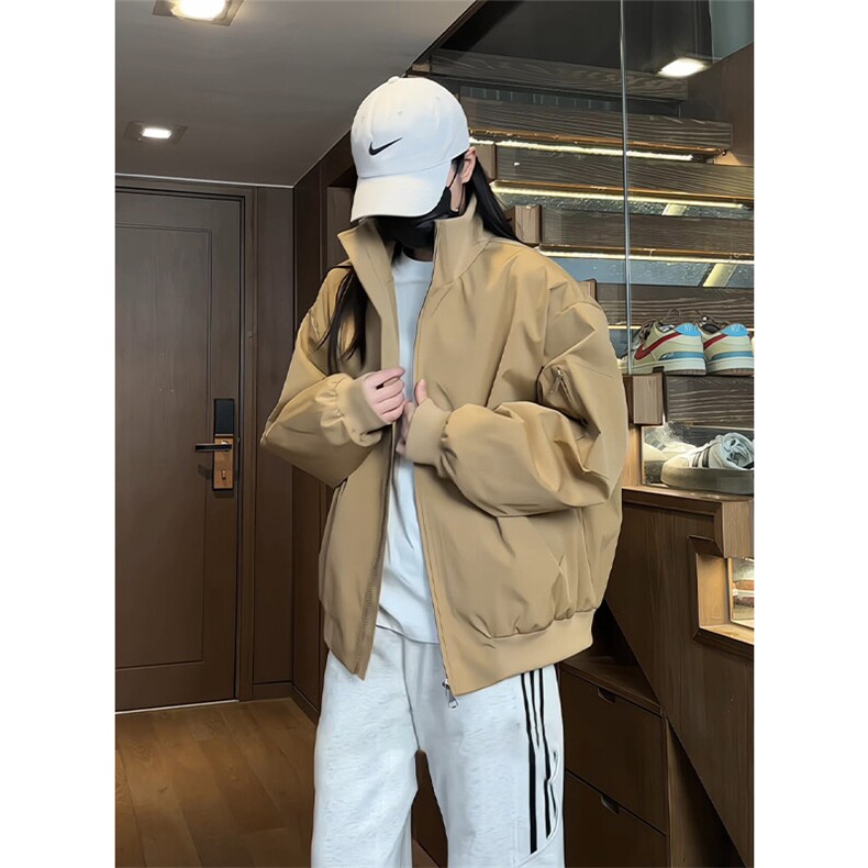 JK5018/P65春装新款纯色个性短款设计立领飞行员夹克男潮流外套,男装夹克,电商A141
