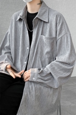肌理感长袖衬衫男春秋季2024新款美式潮流设计感宽松大码纯色衬衣，男装衬衫，电商A059