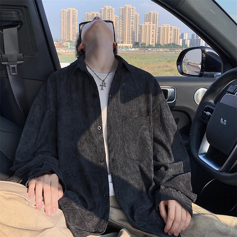 衬衫男秋季新款港风宽松大码扎染肌理感长袖衬衣CS7012-P38图片