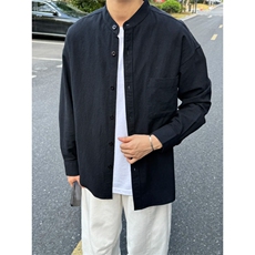 长袖立领仿麻休闲衬衫1302-GC67-P40控68成分100棉，男装衬衫，星座1302