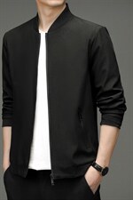 外套男2023年春季新款夹克中年男士纯色宽松立领上衣男装休闲春装图片