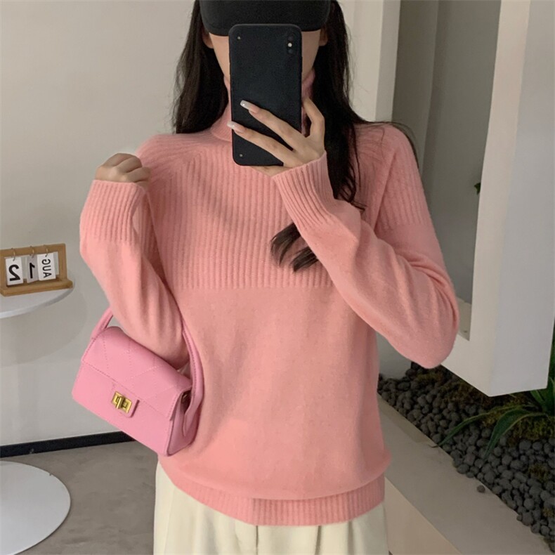 秋冬简约气质纯色羊毛衫女高领保暖减龄毛衣针织打底衫,女装羊毛衫,德尔信羊绒