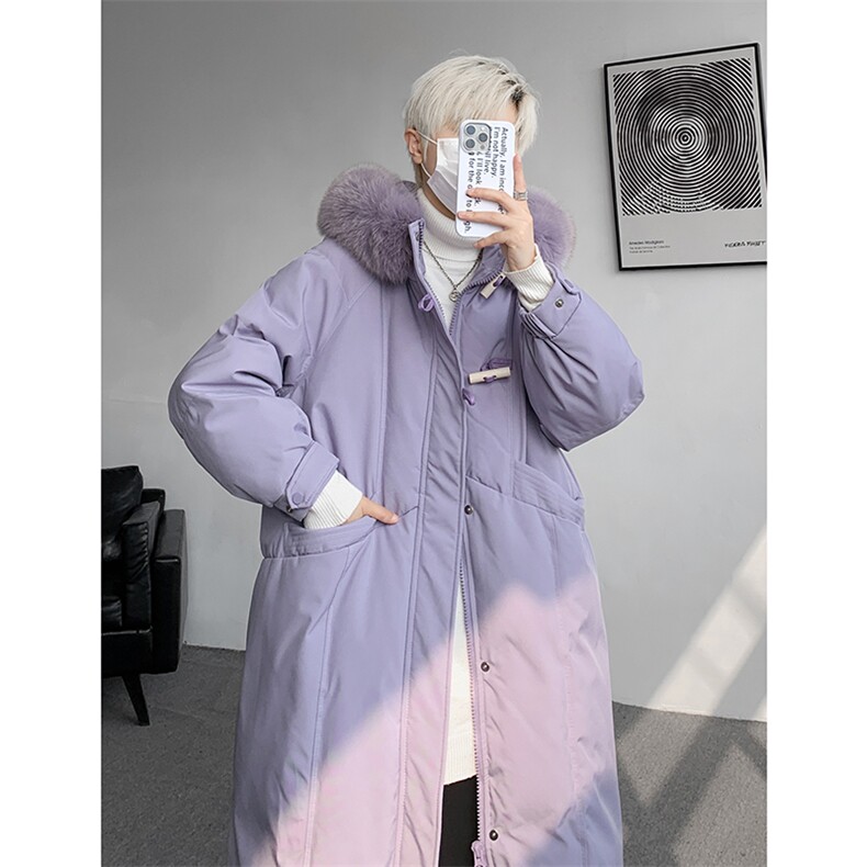 8XL-M90白鸭绒大毛领羽绒服男中长款过膝设计感牛角扣YRFC05P398,男装羽绒服,电商D206-1