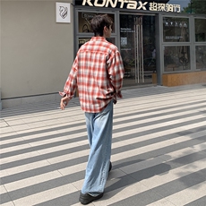 B413-1-DX883新款美式格子长袖衬衫男女休闲复古潮流宽松百搭衬衣，男装衬衫，电商B413-1