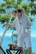 2026夏季新款拼接凉感冰丝短袖衬衫男CD6415-特P40建议零售价98，男装T恤，电商A001-1
