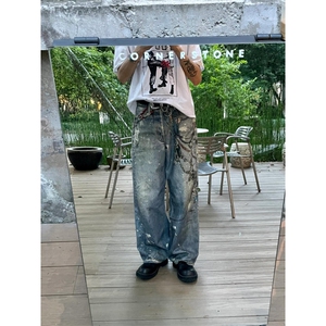 【有货】cleanfit蓝色链条牛仔裤美式复古高街裤子N0091LL-特P70图片