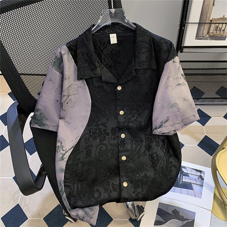 复古美式慵懒风短袖衬衫男女宽松休闲翻领衬衣外套潮C0559-P38,男装T恤,星座308B-1