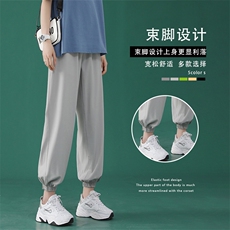 2024夏季薄款潮牌冰丝宽松运动休闲九分裤2027-特批20，女装休闲裤，星座718-1