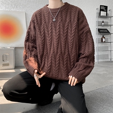 8XL-M麻花毛衣男宽松大码慵懒风情侣圆领针织衫线衣外套MY1512P65，男装针织衫/毛衣，电商B238