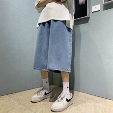 松紧腰纯色牛仔裤男生七分裤宽松裤子KD445-P40，男装牛仔裤，电商D312-1
