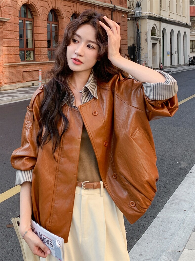 【新款现货】数据好pu皮拼格子衬衫外套-103-F0106-P170控278,女装短外套,浙宝103（原192）