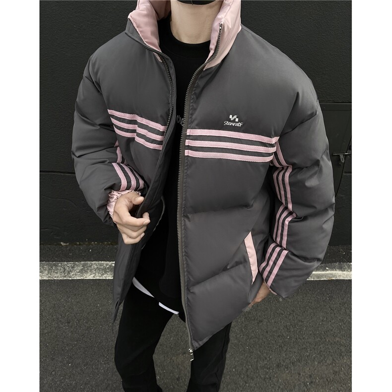 冬装新品美式条纹织带棉服刺绣logo棉衣休闲外套男G1100P118,男装棉衣,电商A339