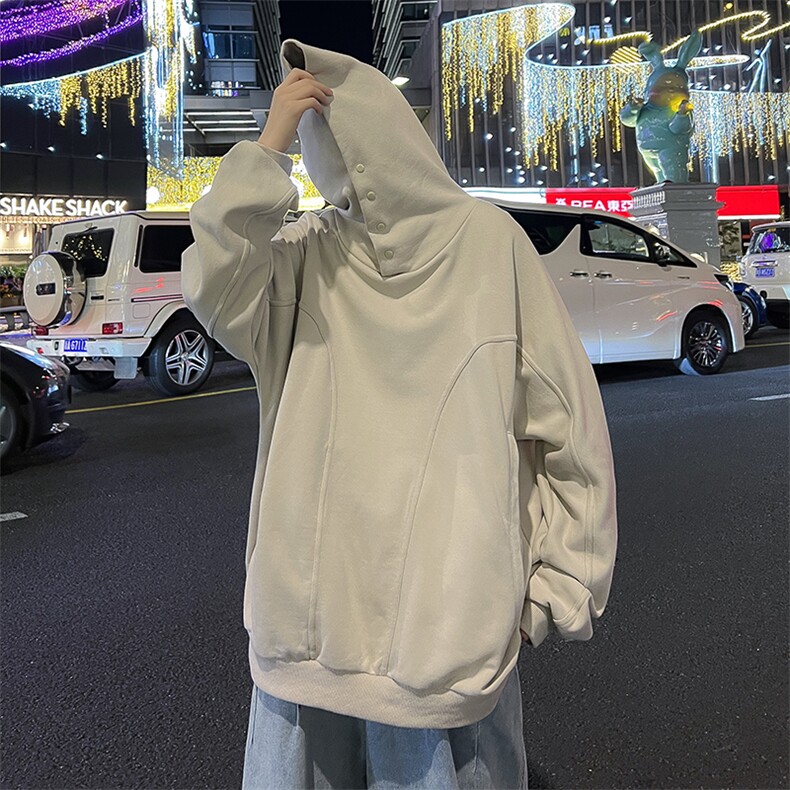 WY09-P60小众纽扣拼接纯棉连帽卫衣,男装卫衣,星座1501-1