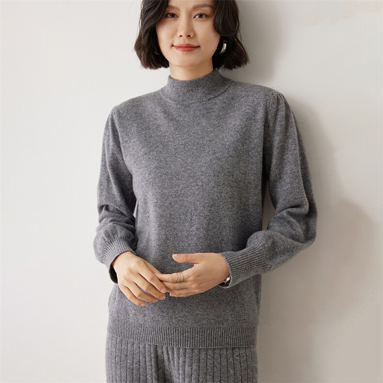 时尚女士羊绒衫30%羊绒纯色简约中领保暖显瘦高品质针织毛衣,女装羊绒衫,雪山红莲