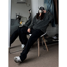 现货废土风美式纯色基础款牛仔裤直筒拖地裤310A-2BK329P50控68，男装牛仔裤，星座310A-2