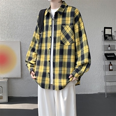 衬衫男春季新款港风宽松大码磨毛格子长袖衬衣CS6638-特P29，男装衬衫，星座214-3