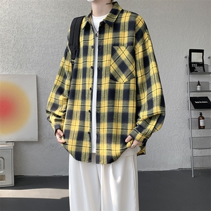 衬衫男春季新款港风宽松大码磨毛格子长袖衬衣CS6638-特P29图片
