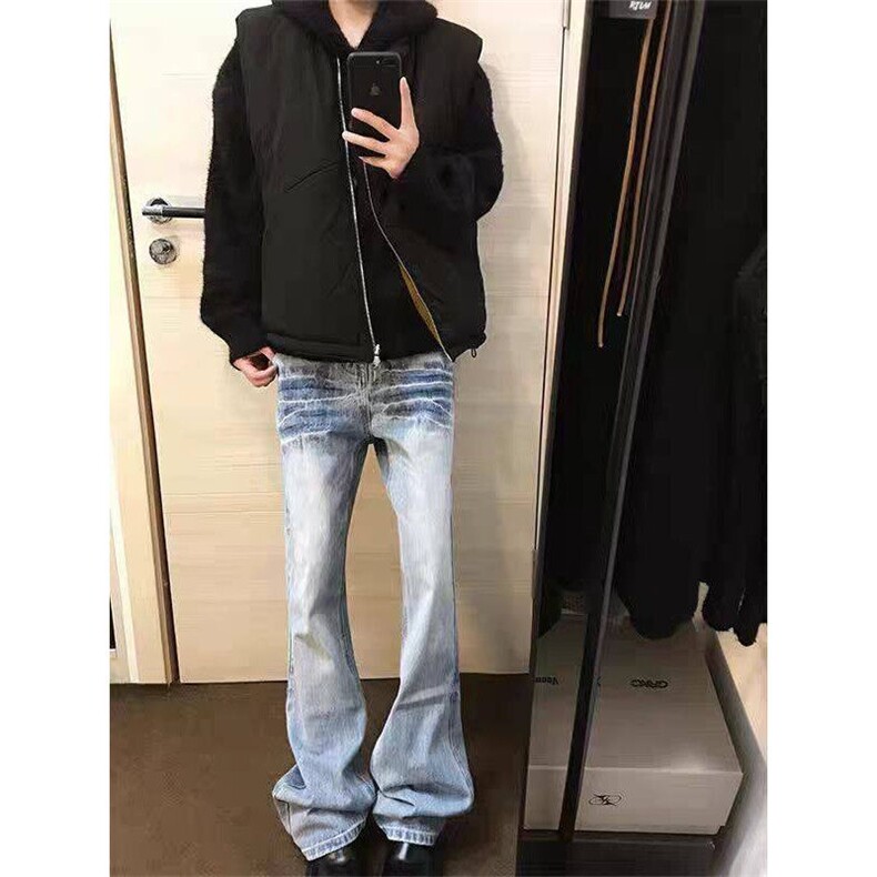 春季百搭美式牛仔裤男女显瘦休闲微喇叭裤情侣潮流裤子L8199-P48，男装牛仔裤，星座1008