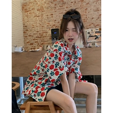 港风复古花衬衫短袖泰式夏威夷风设计感痞帅宽松衬衣男女，男装T恤，四季星座505