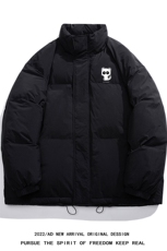 白鸭绒白底22冬季新品设计感小猫印花加厚立领棉衣YR188P195控258，男装羽绒服，电商A247-1
