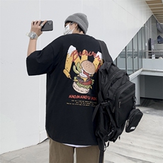 复古潮流街头嘻哈短袖T恤男夏季宽松汉堡印花情侣上衣T1071-P32，男装T恤，星座512-2