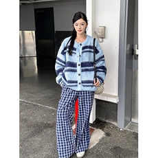 美式复古仿貂毛撞色针织开衫外套男款秋冬穿搭慵懒风保暖宽松毛衣，男装针织衫/毛衣，星座1116A（原606A-3）