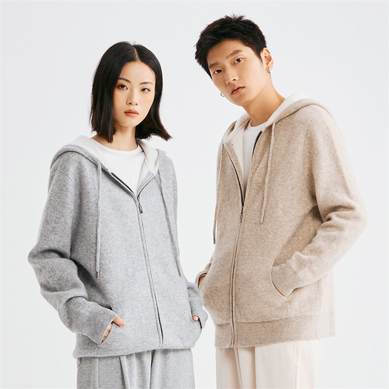 2024秋冬新款羊毛男女同款十二针空气层加厚连帽羊毛开衫男装，男装羊毛衫，雪贝坊二店