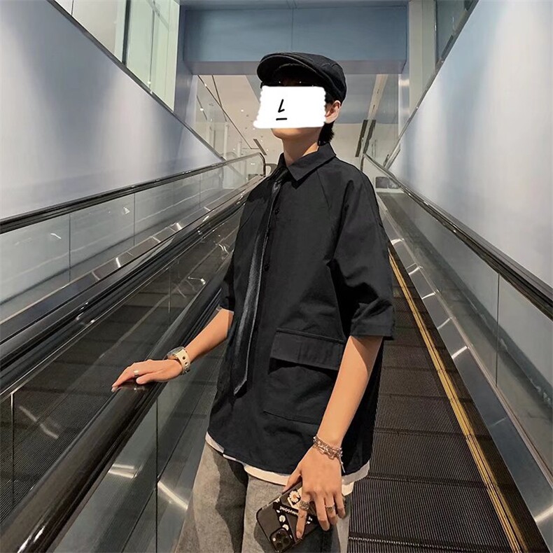 日系五分袖春夏季新款衬衫潮流慵懒男方领宽松型衬衫JC120P23,男装衬衫,星座1116-2