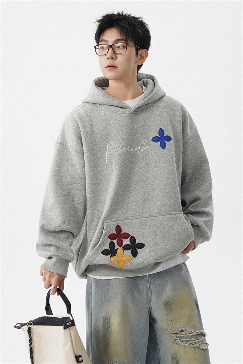 秋季美式小众情侣加厚外套宽松重工贴片刺绣连帽卫衣男潮WY22P78,女装短外套,电商D206-1