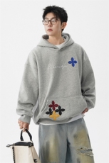 秋季美式小众情侣加厚外套宽松重工贴片刺绣连帽卫衣男潮WY22P78，女装短外套，电商D206-1