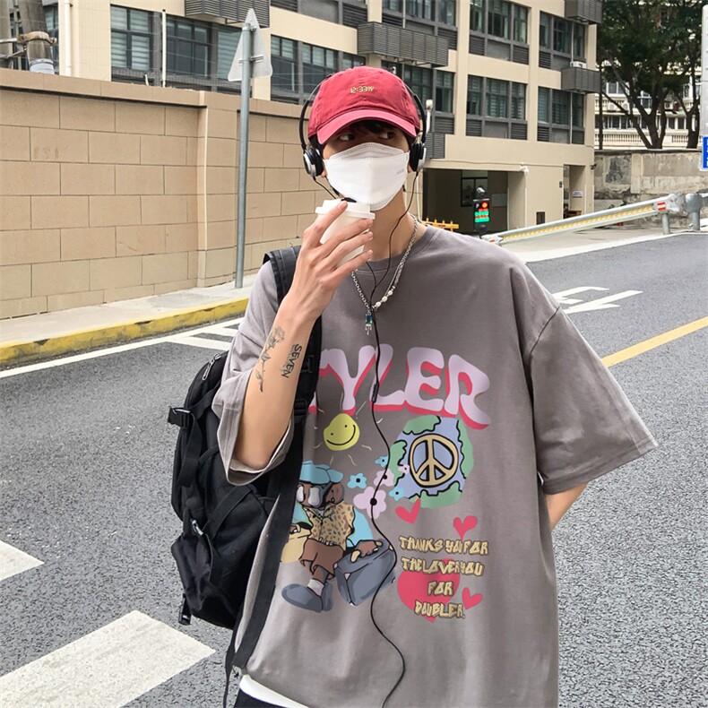 夏重磅落肩袖短袖t恤卡通趣味印花美式半袖上衣XZ514-2-1293-P28,男装T恤,星座514-2(原B239)