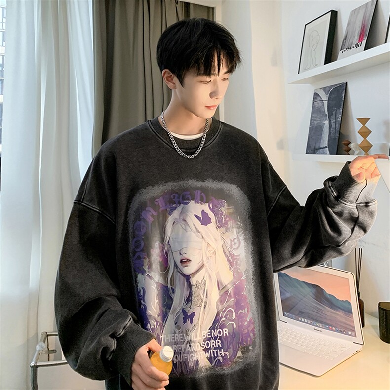 直播品质500克重磅潮牌美式做旧炒雪花水洗加绒卫衣H360JR特P55,男装卫衣,电商A486