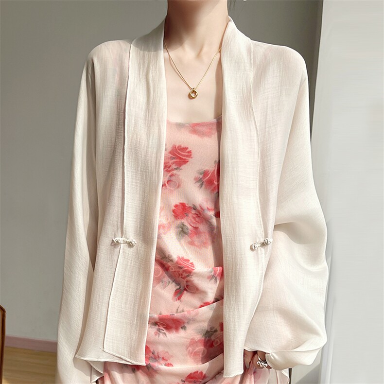 新中式国风配吊带裙外搭披肩罩衫夏季防晒衫薄款针织衫连衣裙外套，女装蕾丝衫/雪纺衫，圣丽羊绒