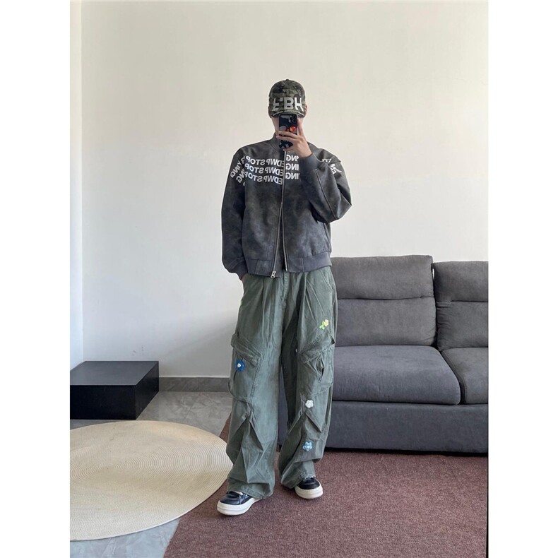 【现货】DA8208-特批68花朵刺绣伞兵工装裤女男春秋多口袋长裤潮,男装牛仔裤,星座603-2