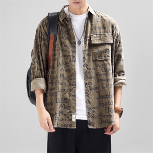 1506/QC30170/P36日系复古字母春秋季时尚棉质休闲宽松衬衣外套潮图片