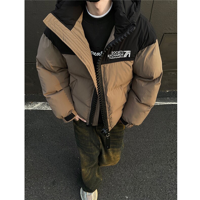 极寒保暖 美式连帽大拉链羽绒棉衣加厚撞色宽松外套男 H1028 P158图片