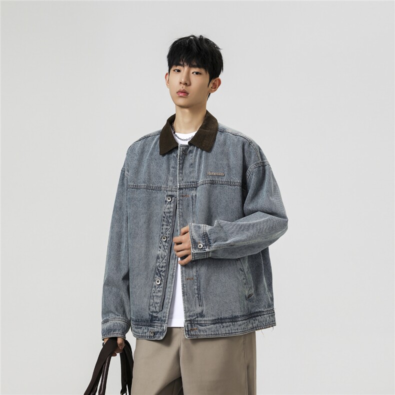 【现货】XZ1218WT4006特价P64美式灯芯绒翻领拼接牛仔外套,男装工装外套,星座1218（原611-3）