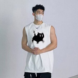 港风纯棉百搭无袖背心士潮牌运动休闲坎肩宽松t恤上衣X9-P25网图图片