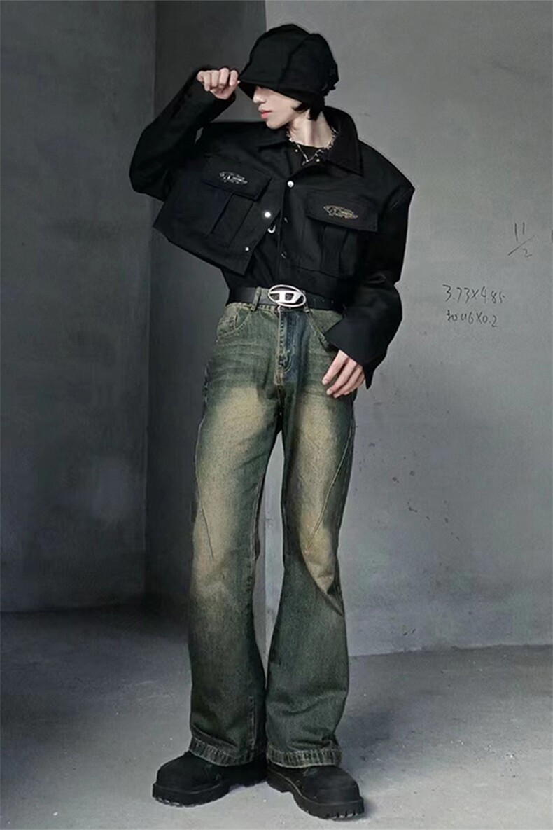 美式ins高街hiphop微喇重工艺水洗复古蓝牛仔裤货号K2322-1P60,男装牛仔裤,电商A063