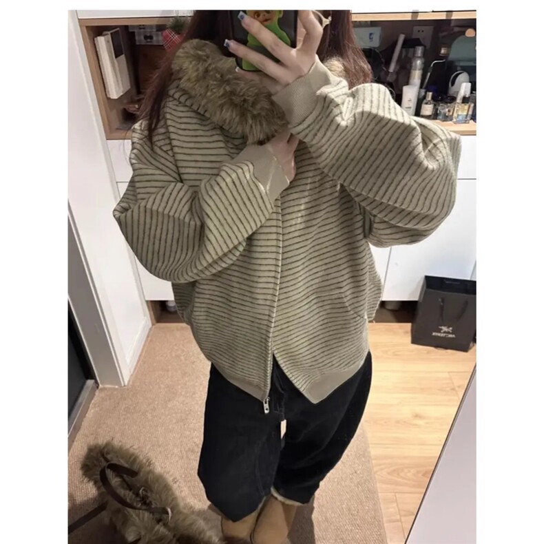 抖音DW315-特批85美式毛领卫衣男女秋冬季开衫外套,女装短外套,星座603-2