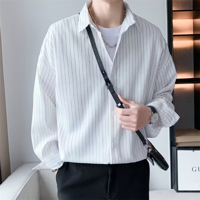 条纹长袖衬衫外套男秋季痞帅潮牌ins休闲衣服SC303P33,男装衬衫,星座1116-2