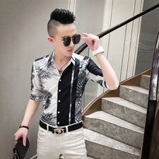 20春夏新款社会男潮流衬衫个性修身中袖夜店男衬衣A068-D830-P55，男装衬衫，星座419（原A233）