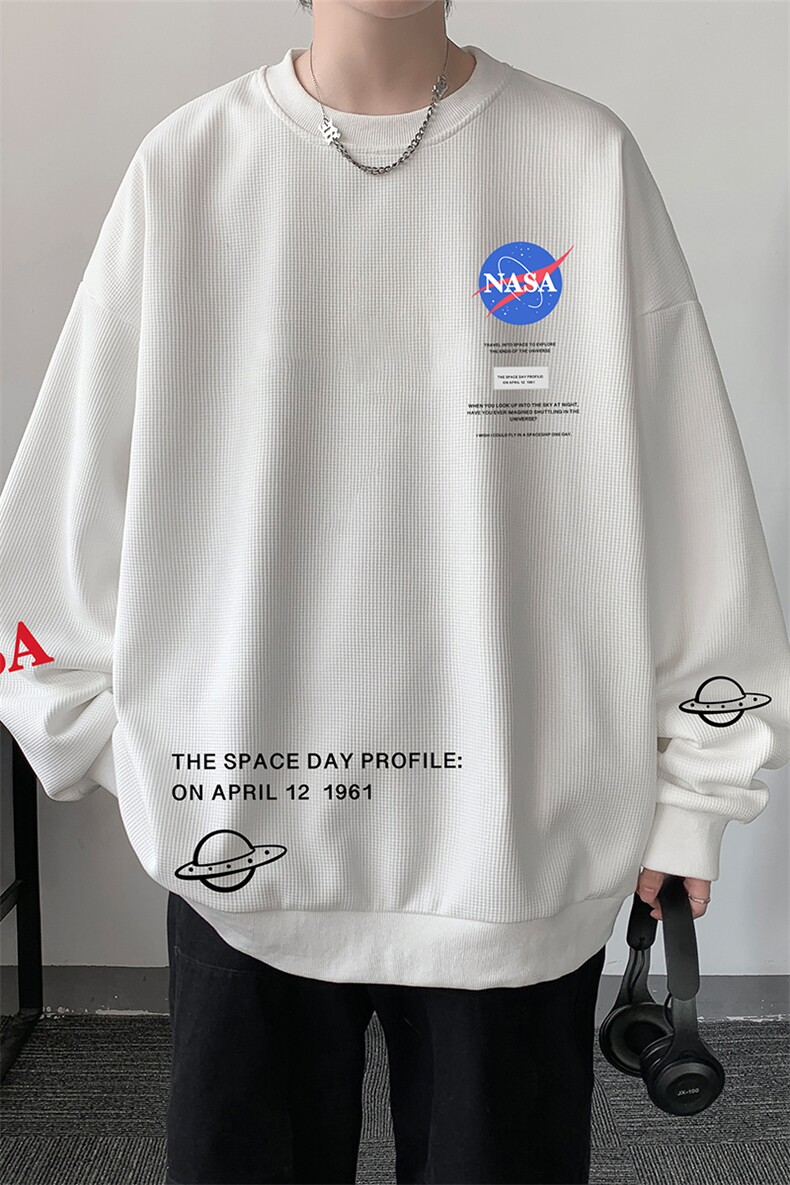 NASA华夫格卫衣圆领卫衣男长袖t恤男外套HW76243-P30加绒款-P40,男装卫衣,电商A040
