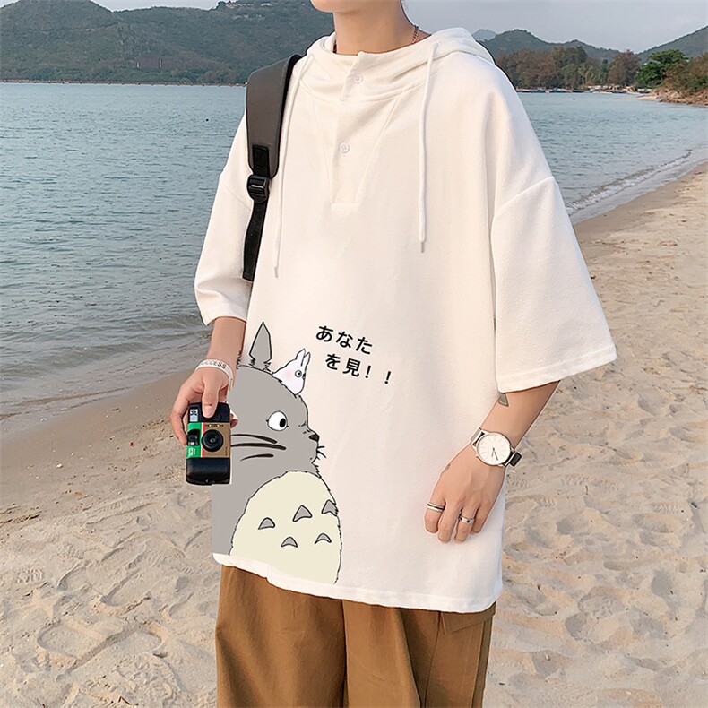 LD54150-P45连帽短袖t恤男大码胖子带帽五分袖中袖,男装T恤,电商A040