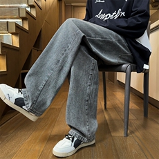 牛仔裤男士美式复古直筒宽松工装秋冬阔腿长裤J8075-P45/加绒P55，男装牛仔裤，星座509