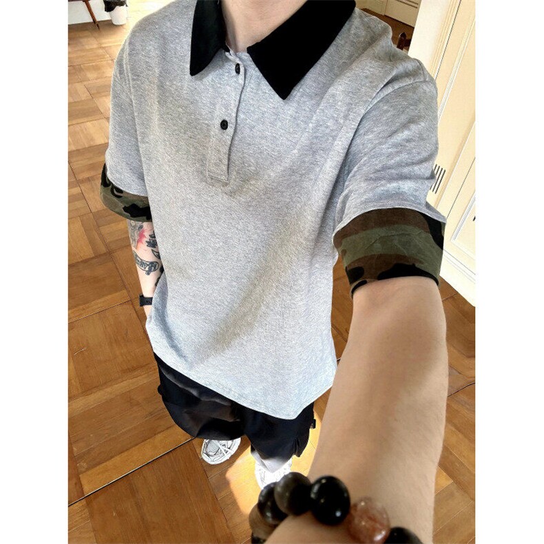 迷彩拼接POLO领撞色短袖T恤T2508-P40控58,男装T恤,星座216(原A116)